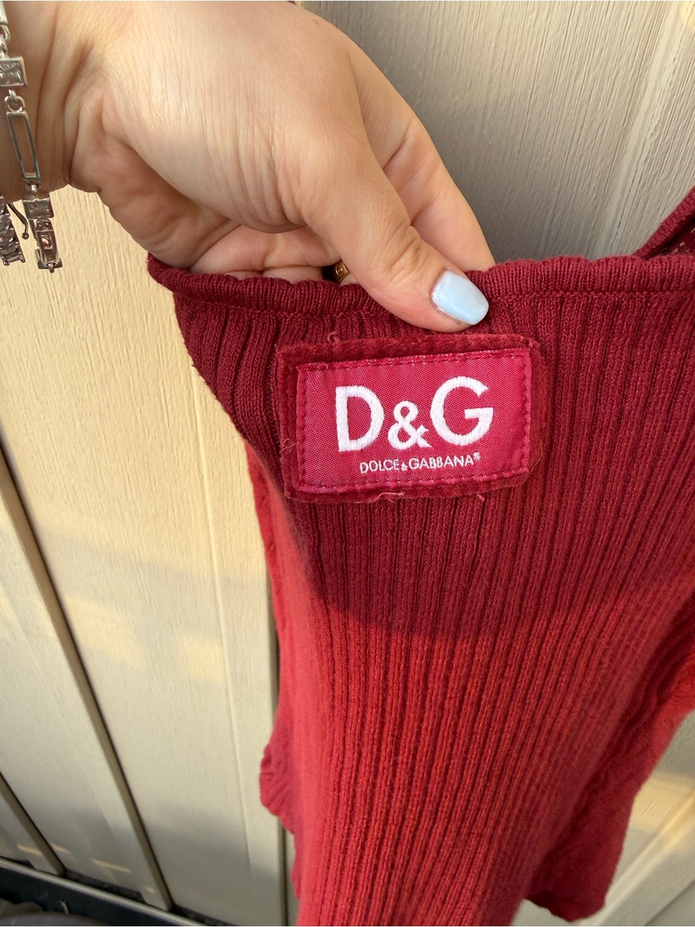 D&G Cotton Red Knit Pointelle Cami Tank Top Vintage 90s - Picture 7 of 7
